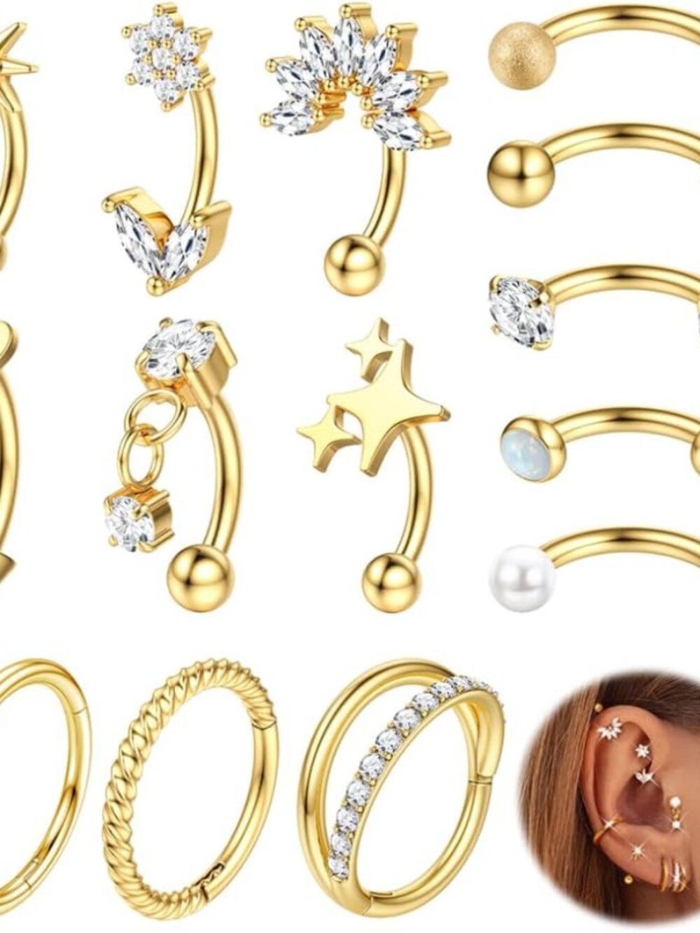 16g Rook Piercing Jewelry Surgical Steel Vertical Labret Lip Jewelry Gold Eyebro